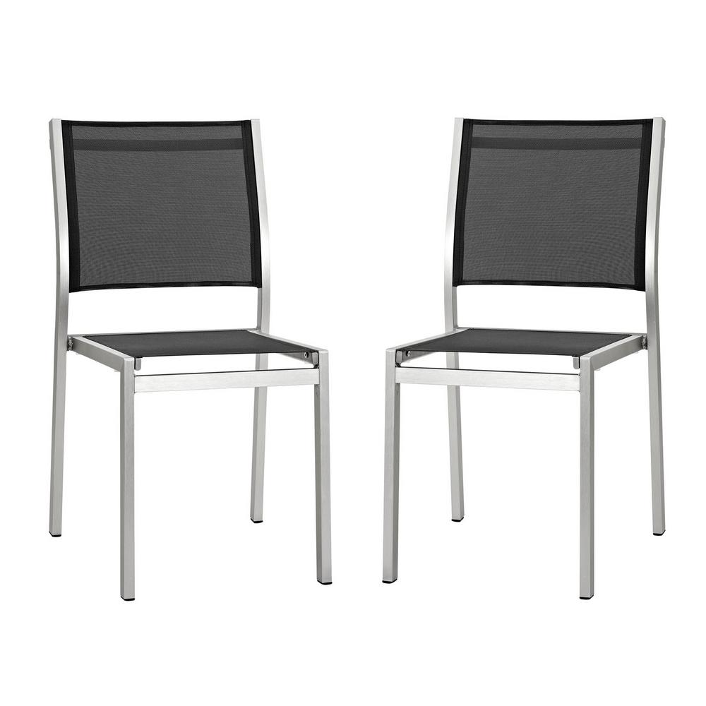 Modway S Patio Aluminum Outdoor Dining Chair In Silver Black Modway S Patio Aluminum Outdoor Dining Chair In Silver Black Set Of 2