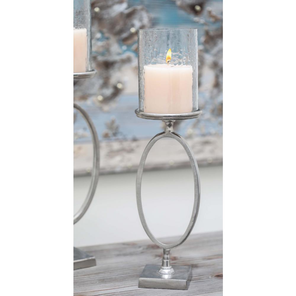 22 in. x 6 in. Frosted Hurricane Glass Candle Holder with Aluminum Ring