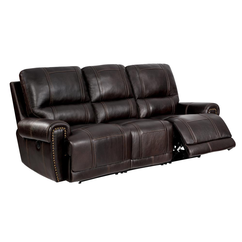 Homefare 89 5 In W Chocolate Brown Leather 3 Seats Sofa With Power Reclining 156 A028 715 K1 The Home Depot