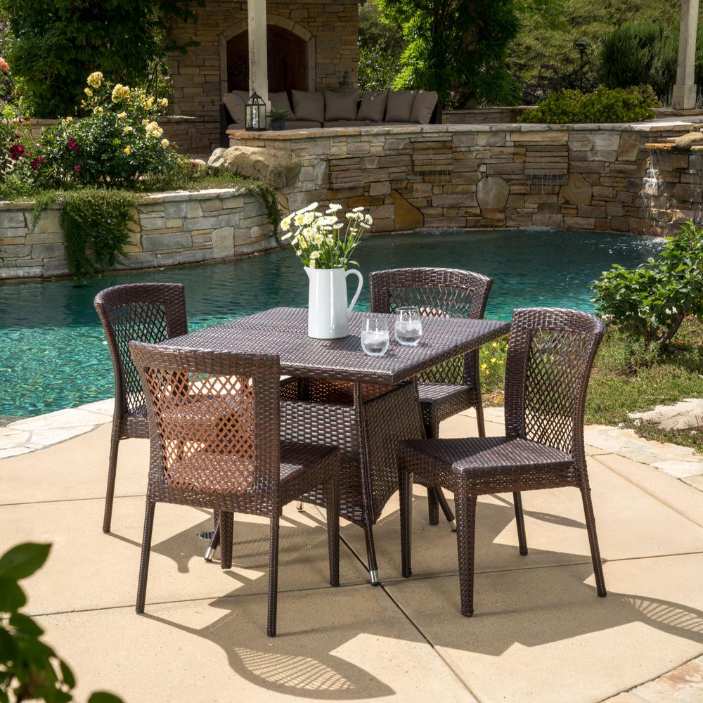 Noble House Multi-Brown 5-Piece Wicker Square Outdoor Dining Set-295831 - The Home Depot