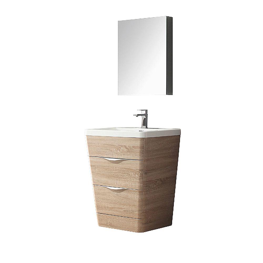 Fresca Milano 26 In Vanity In White Oak With Acrylic Vanity Top In White And Medicine Cabinet Fvn8525wk The Home Depot