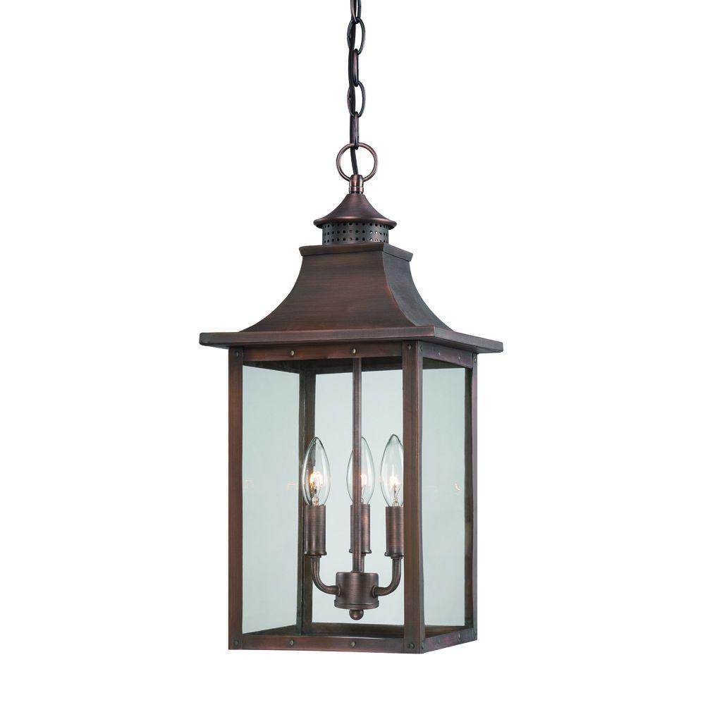 Acclaim Lighting St. Charles Collection Hanging Outdoor 3-Light Copper Pantina Light Fixture ...