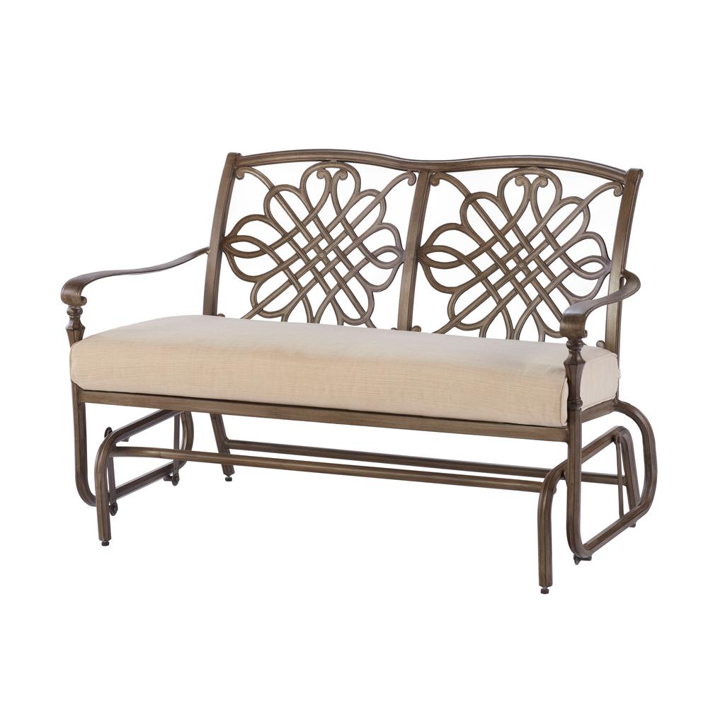 Hampton Bay Cavasso Metal Outdoor Glider with Oatmeal Cushion by Hampton Bay