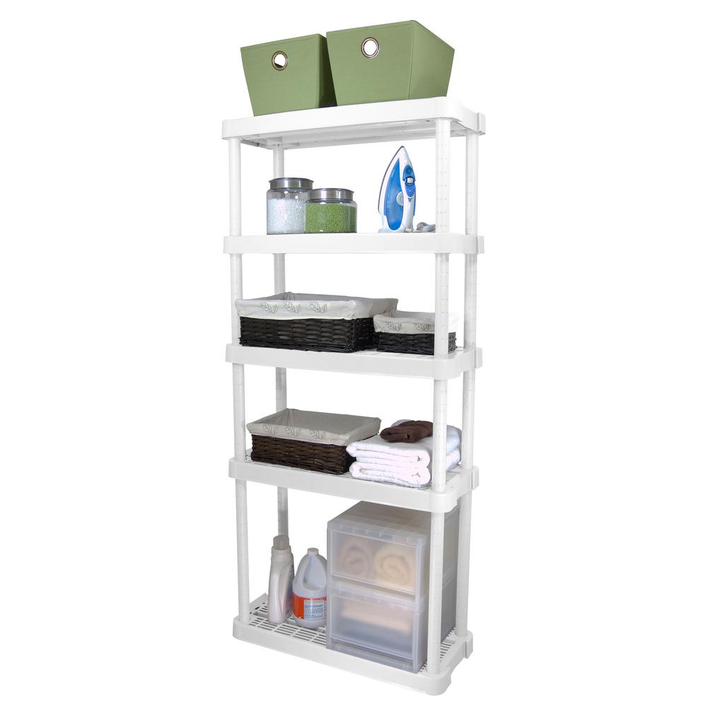 Gracious Living White 5 Tier Plastic Garage Storage Shelving Unit 32 In W X 72 In H X 14 In D 91073maxit 1c The Home Depot