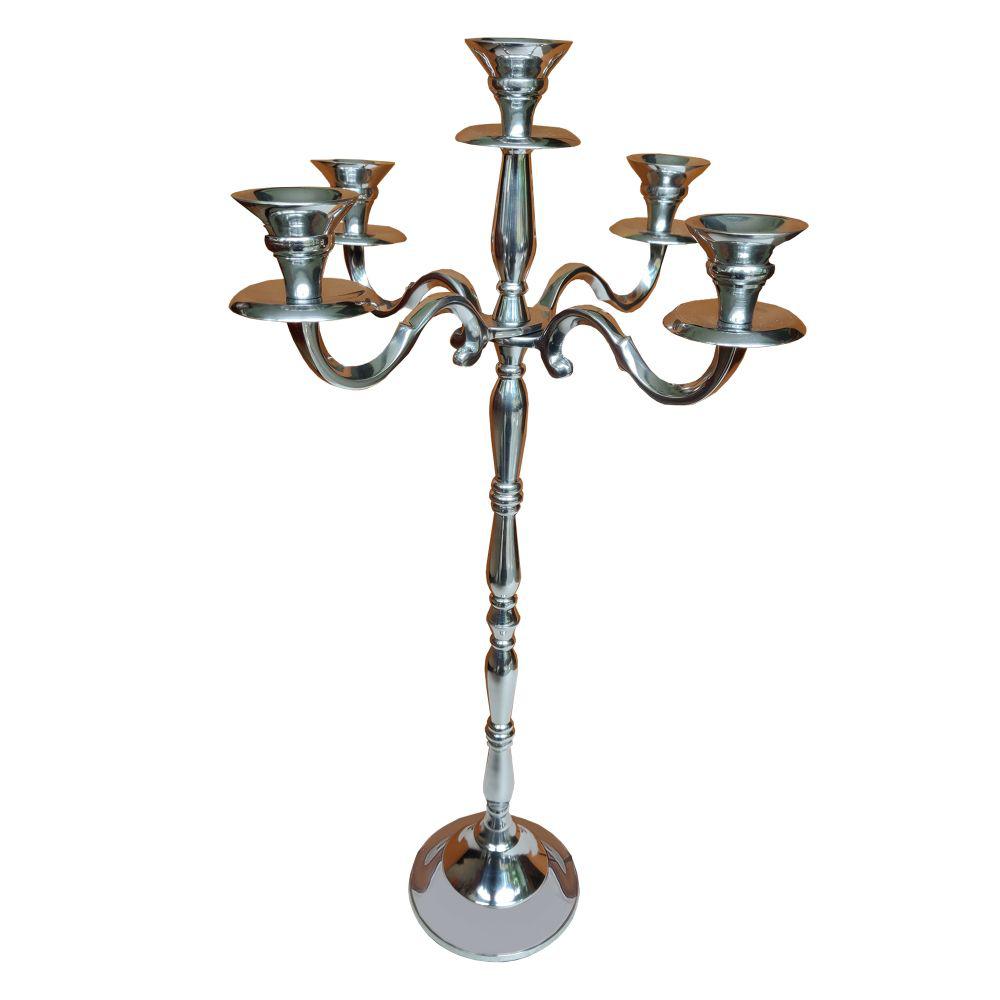 Benjara Polished Silver 24 Inches Handmade 5 Arms Aluminum Candelabra with Pedestal Body was $118.1 now $82.67 (30.0% off)