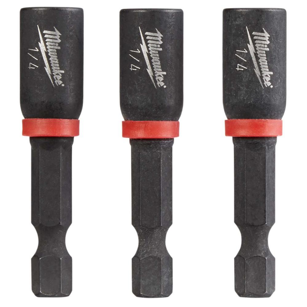 Milwaukee 1//4 x 1-7//8 inch Magnetic Tip Nut Impact Driver Bit 3 Pack Bits Tool