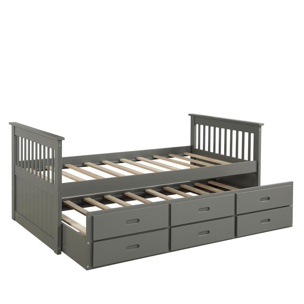 Harper Bright Designs Grey Twin Size Solid Wood Bed With Trundle