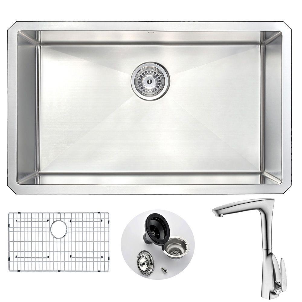 Anzzi Vanguard Undermount Stainless Steel 30 In Single Bowl Kitchen Anzzi Vanguard Undermount Stainless Steel 30 In Single Bowl Kitchen Sink With Faucet Brushed