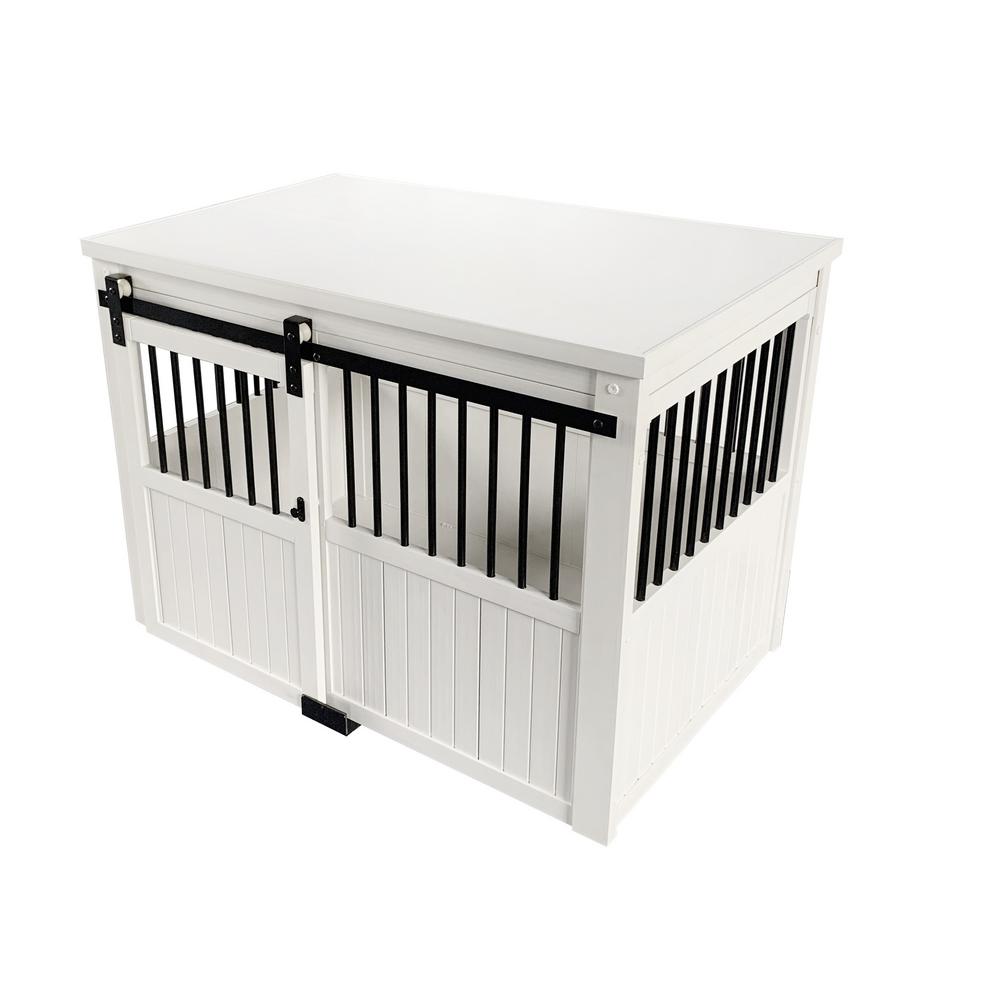 New Age Pet Homestead ECOFLEX Antique White Sliding Barn Door Dog Crate Large