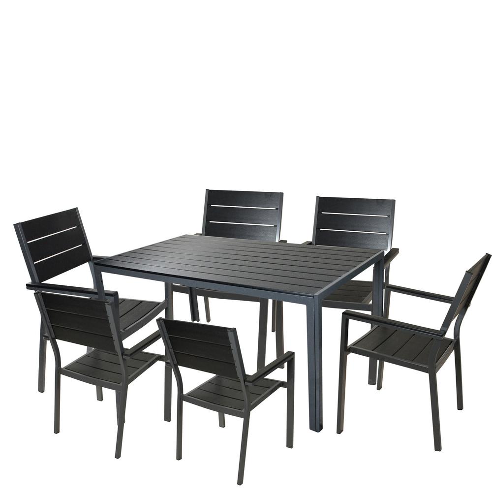 Cc Outdoor Living 7 In To Piece Black And Gray Eco Wood 7 In To Piece Black And Gray Outdoor Eco Wood Slats Steel Patio Dining Set