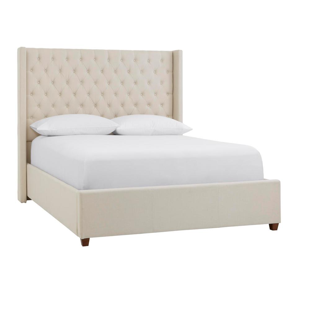 ivory bed upholstered tufted wingback queen king