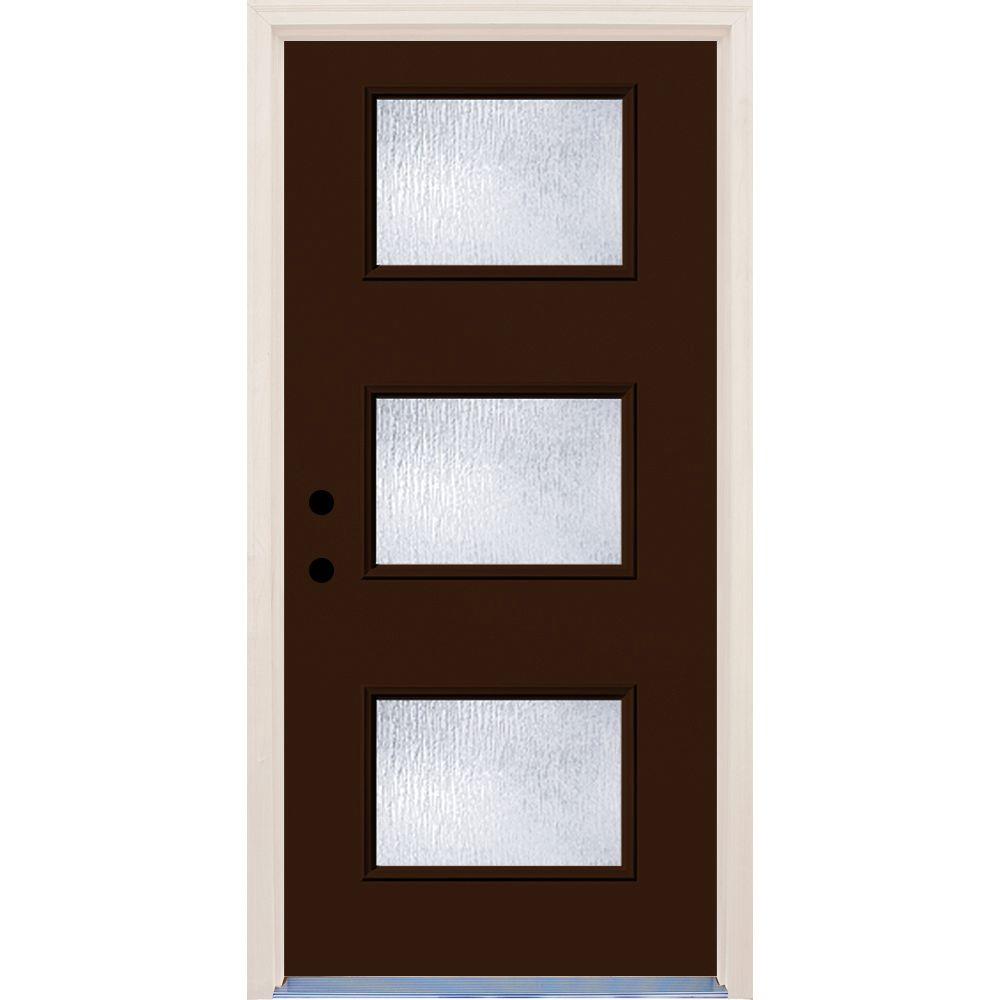 Builders Choice 36 In X 80 Right Hand Earthen 3 Lite Rain Glass Right Hand Earthen 3 Lite Rain Glass Painted Fiberglass Prehung Front Door With Brickmould
