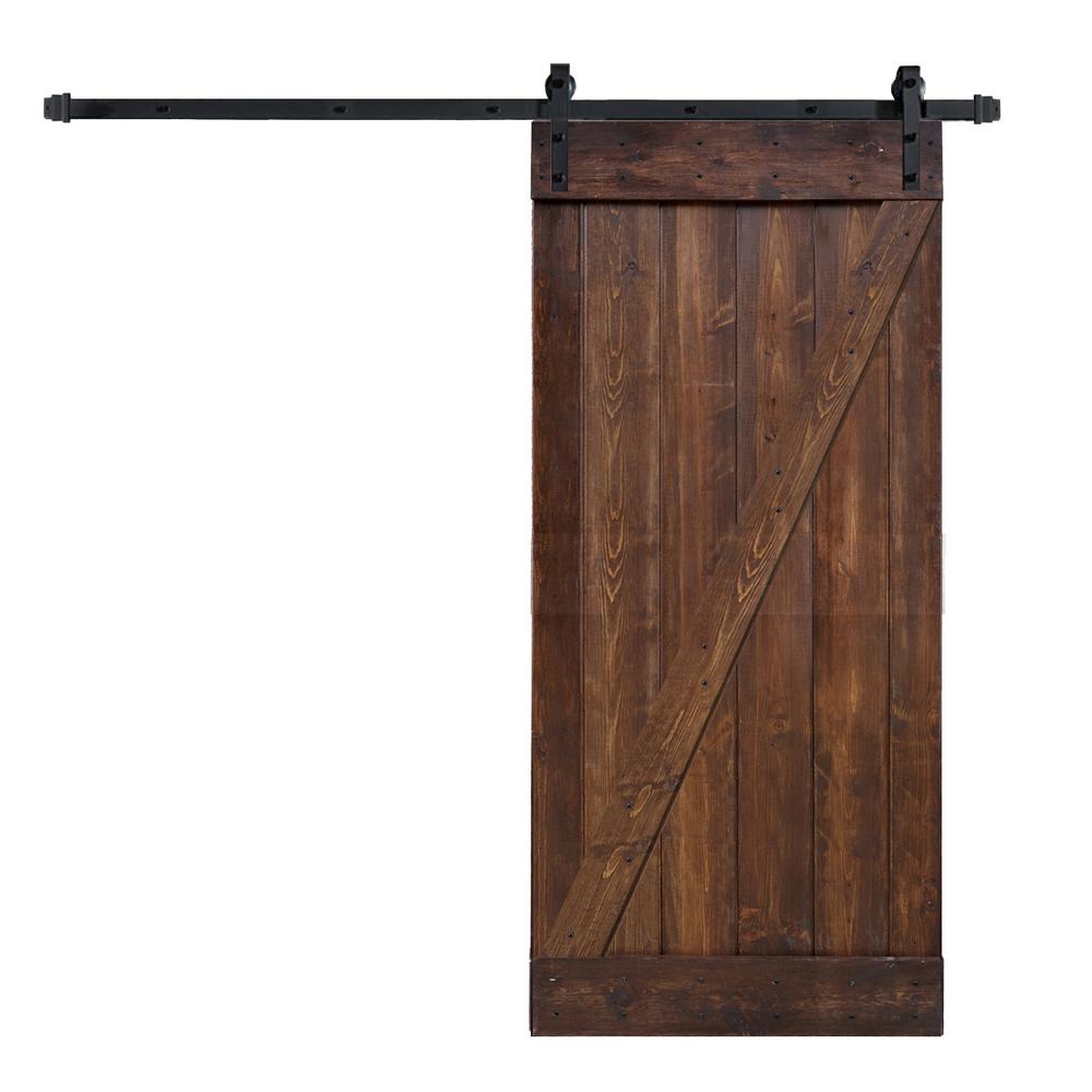 Wellhome 36 X 84 Z Series Diy Dark Walnut Finished Knotty Pine 36 X 84 Z Series Diy Dark Walnut Finished Knotty Pine Wood Barn Door With 6 Ft Sliding Track Hardware Kit