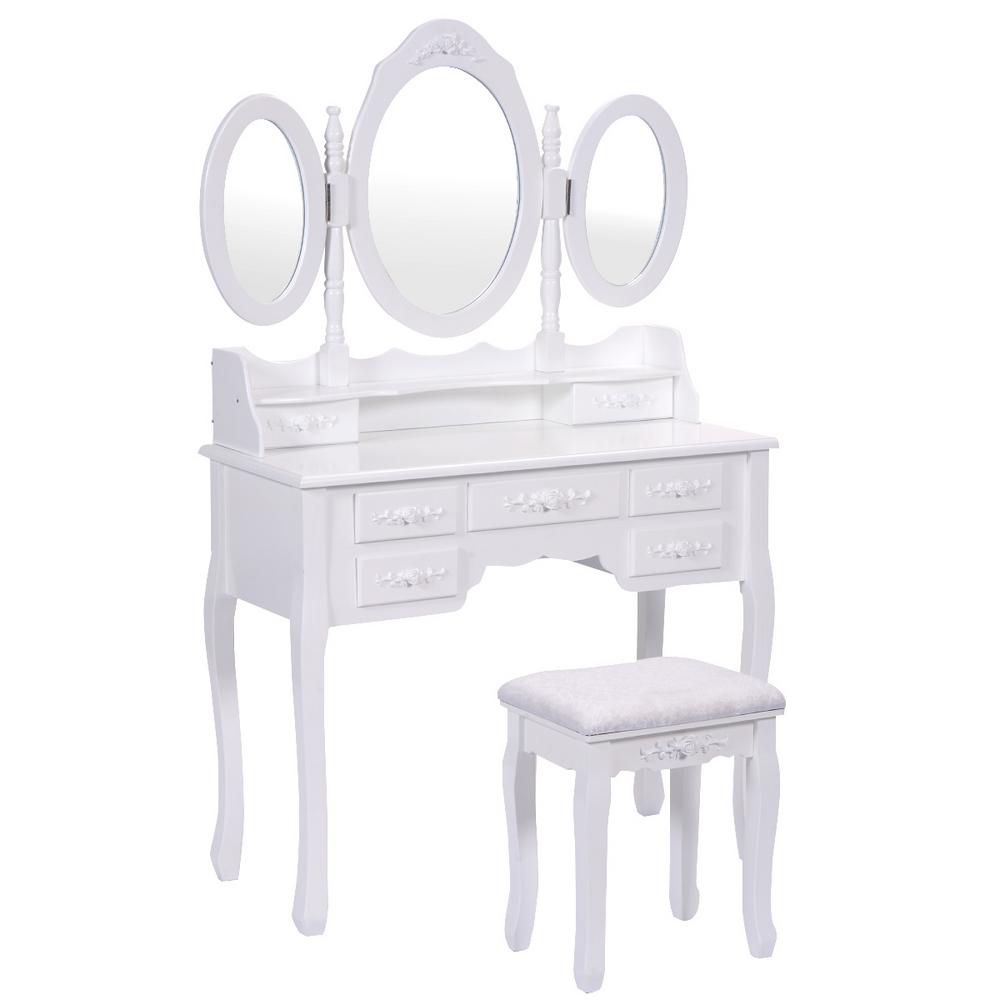 Drawers White 7 Makeup Vanities Bedroom Furniture The Home Depot