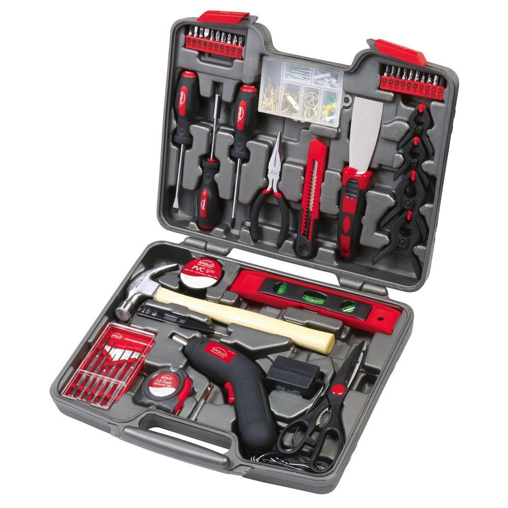 Best Rated Homeowners Tool Sets Hand The Home Depot Household Tool Kit With 4 8 Volt Cordless Driver 144 Piece