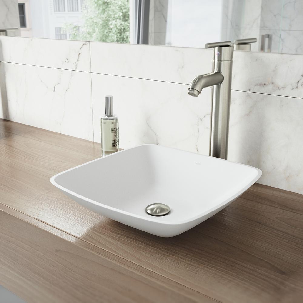 VIGO Hyacinth Matte Stone Vessel Sink in White with Seville Vessel ...