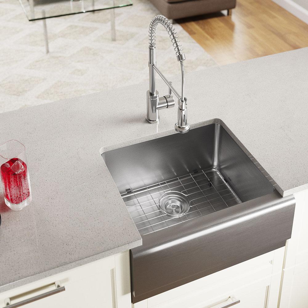 Mr Direct Farmhouse Apron Front Stainless Steel 23 3 4 In Single Bowl Kitchen Sink 408 The Home Depot