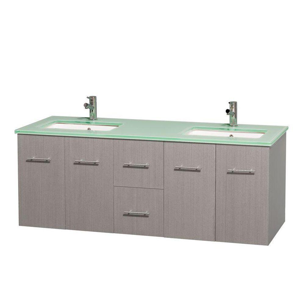 Wyndham Collection Centra 60 in. Double Vanity in Gray Oak with Glass