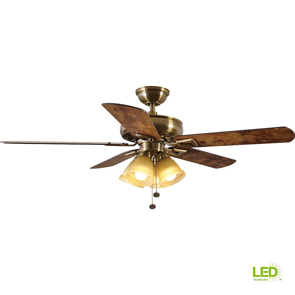 Hampton Bay Lyndhurst 52 In Led Antique Brass Ceiling Fan With Light Kit