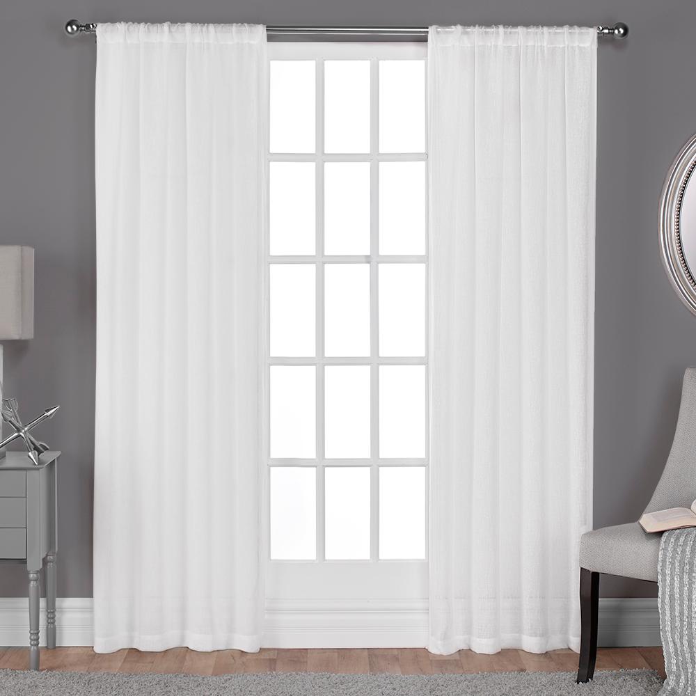 Belgian Winter White Textured Linen Look Jacquard Sheer Rod Pocket Top Window...