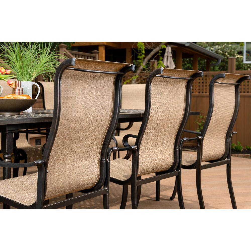 Hanover Brigantine 9 Piece Aluminum Outdoor Dining Set With An Xl Cast Top Table And 8 Slingback Dining Chairs Brigdn9pc The Home Depot