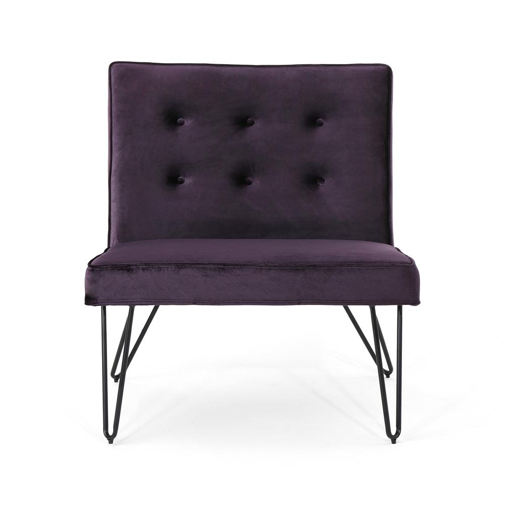 Noble House Darrow Modern Tufted Blackberry Velvet Armless Chair 41997 The Home Depot