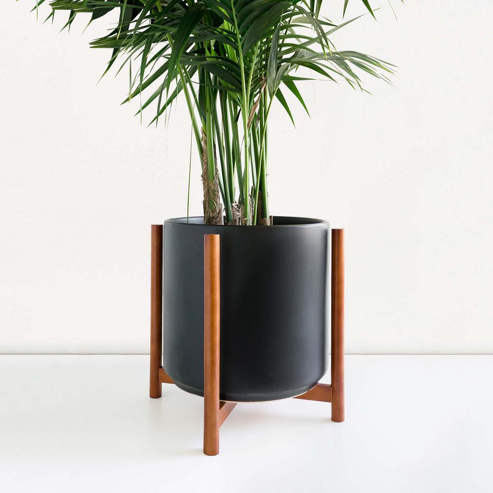 Peach &amp; Pebble 15 in. Black Ceramic Cylinder Planter with