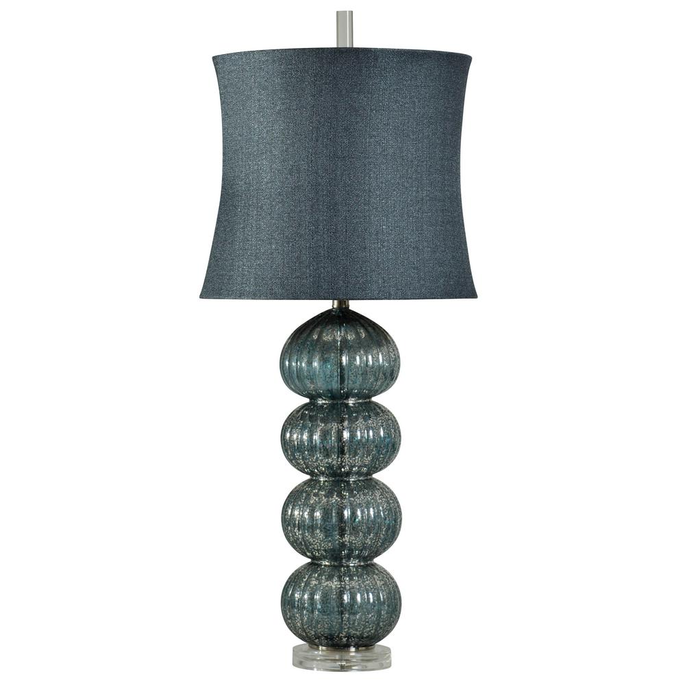 StyleCraft 36 in. Dark Blue Table Lamp with Jalo Softback Fabric Shade