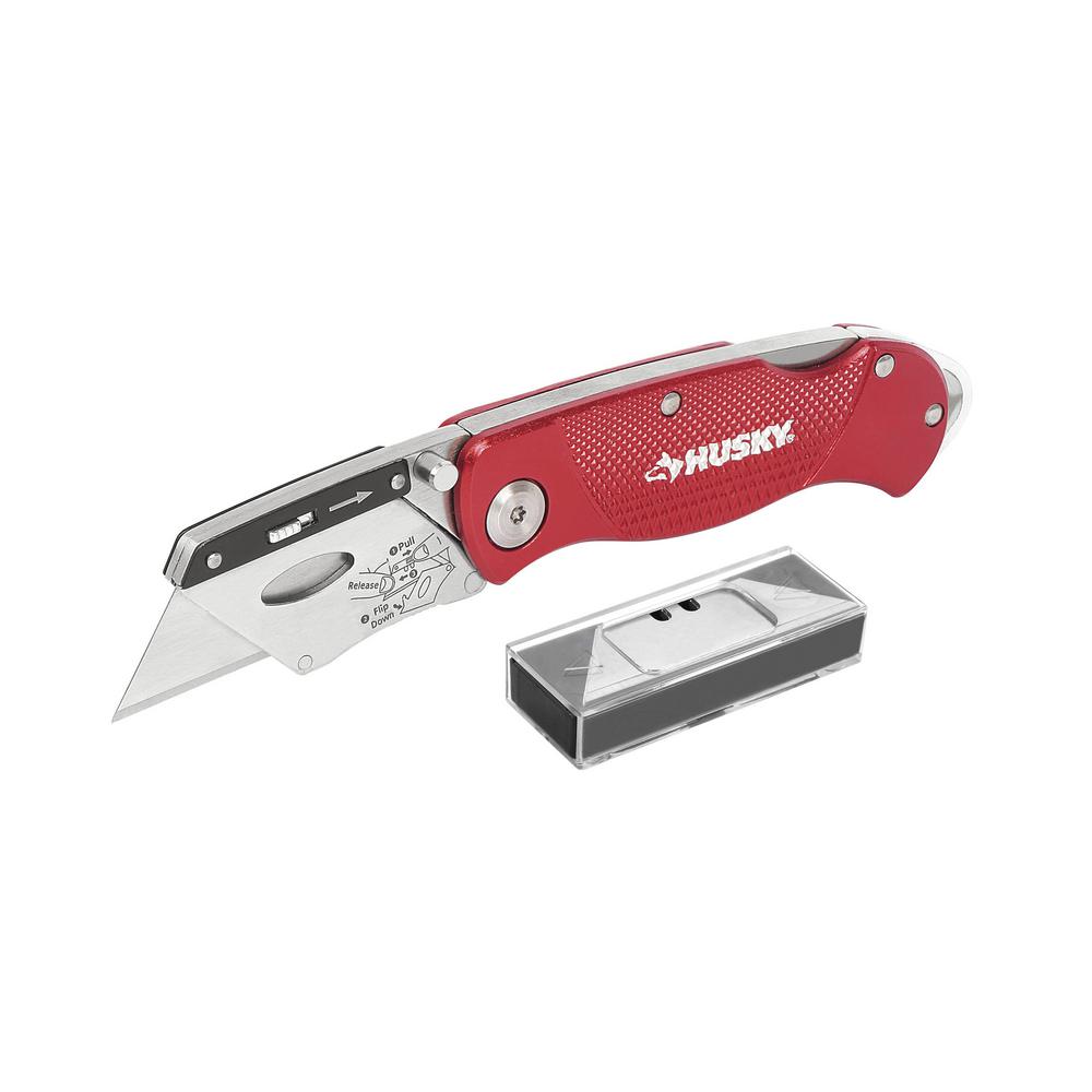 Husky Folding Lock-Back Utility Knife, Red With 10-Blades-99979 - The ...