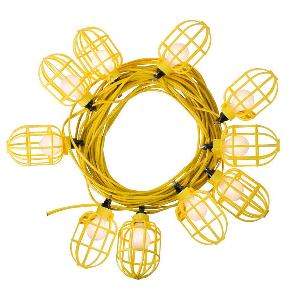 100 Ft 14 2 Flat Wire 10 Lamp Plastic Cage Temporary Light Stringer Yellow 100 Ft 14 2 Flat Wire 10 Lamp Plastic Cage Temporary Light Stringer Yellow