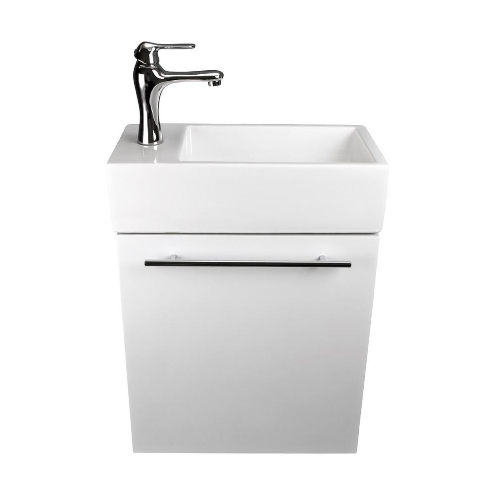 Renovators Supply Manufacturing Dandi 17 3 4 In Wall Mounted Bathroom Vanity Combo With Sink In White With Towel Bar Faucet Drain And Overflow 21945 The Home Depot