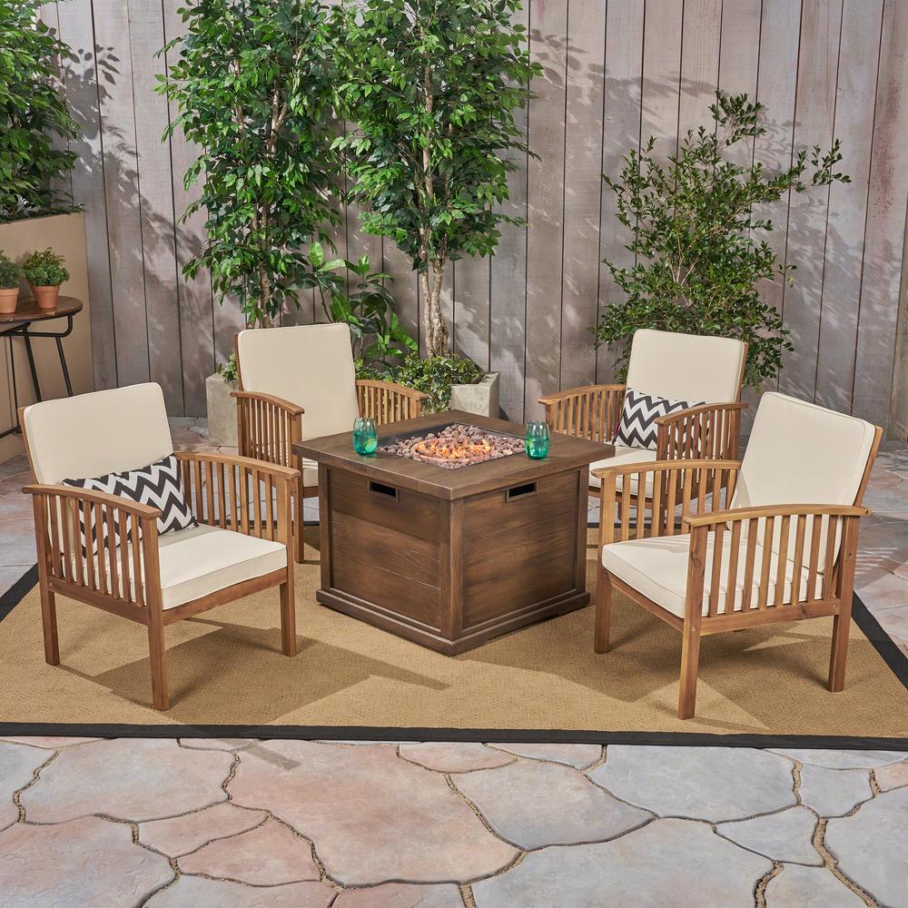 Noble House Carolina Brown Patina 5 Piece Wood Patio Fire Pit