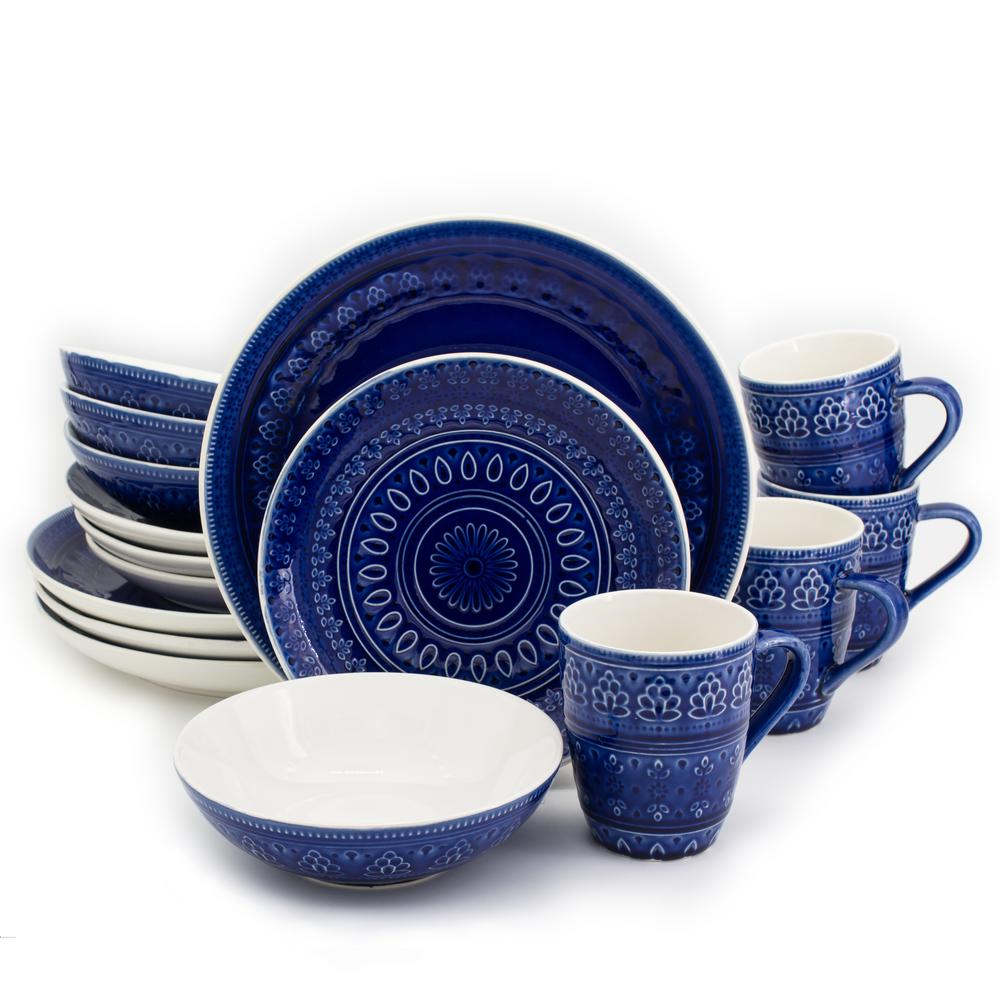 Euro Ceramica Fez 16-Piece Blue Dinnerware Set-Fez-86521B - The Home Depot