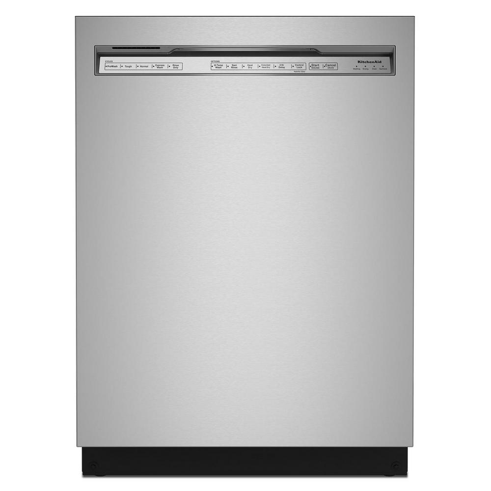 KitchenAid - 24" Front Control Built-In Dishwasher with Stainless Steel Tub, PrintShield Finish, 3rd Rack, 39 dBA - Stainless Steel with PrintShield™ Finish