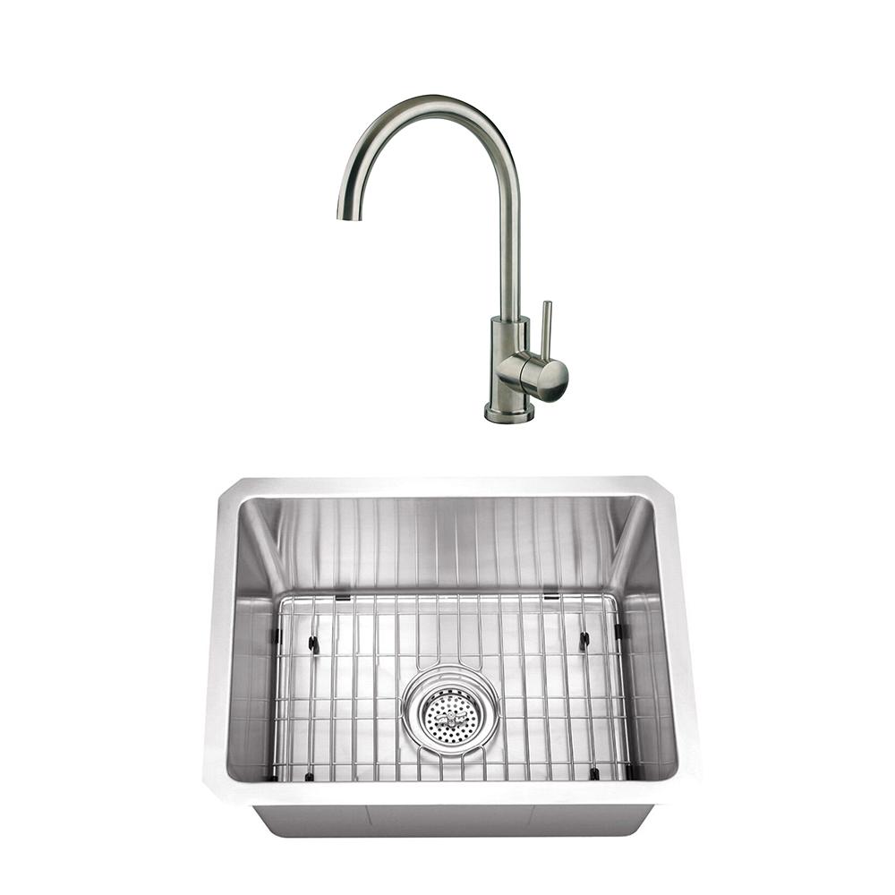 Cahaba Undermount Stainless Steel 20 In Radius Corner Single Bowl Bar And Prep Sink With Brushed Nickel Faucet