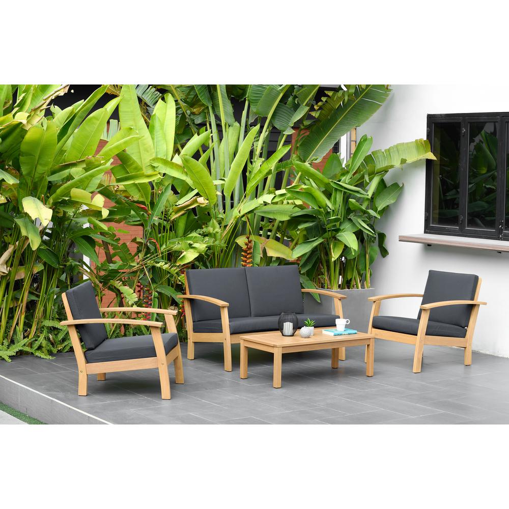 Ia Tino 4 Piece Teak Patio Conversation Deep Seating Set With Black Cushions Kings Deep4 Bk Lot The Home Depot Ia Tino 4 Piece Teak Patio, Teak Patio Furniture Cushions