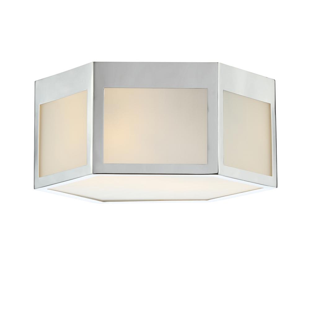 JONATHAN Y Minimo 13 in. Chrome Hexagon Metal/Frosted Glass LED Flush ...