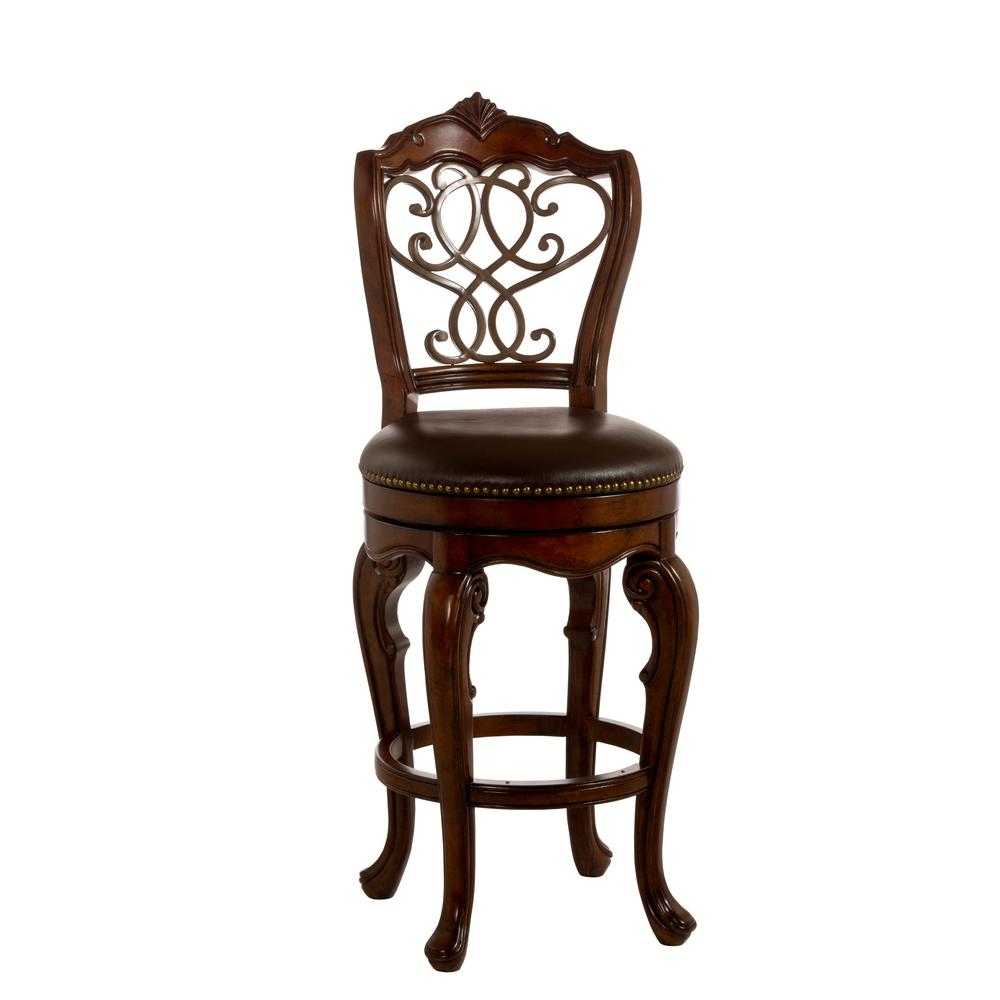 Hilale Furniture Montello 28 In Old Steel Swivel Cushioned Bar Brown Cherry And Old Steel Swivel Cushioned Counter