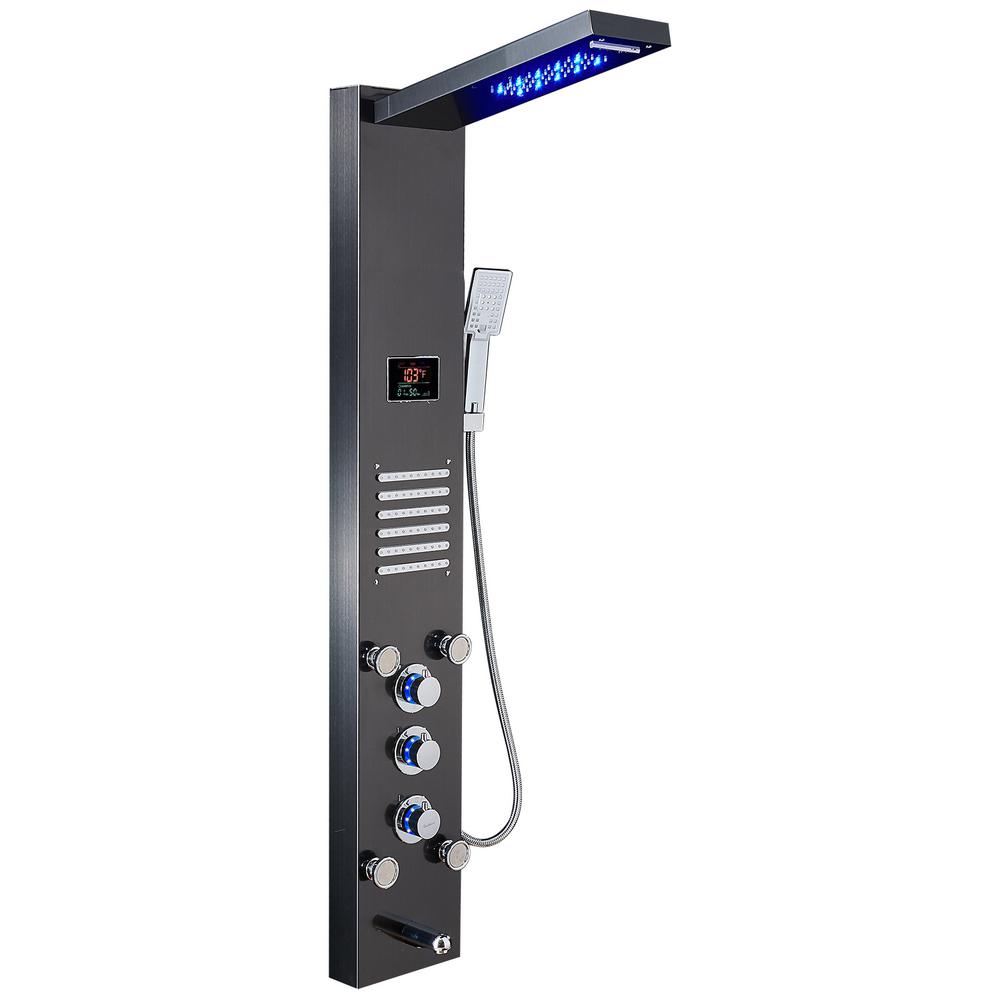 ELLO&ALLO 53 in. 10Jet Shower Panel System in Brushed Black with LED