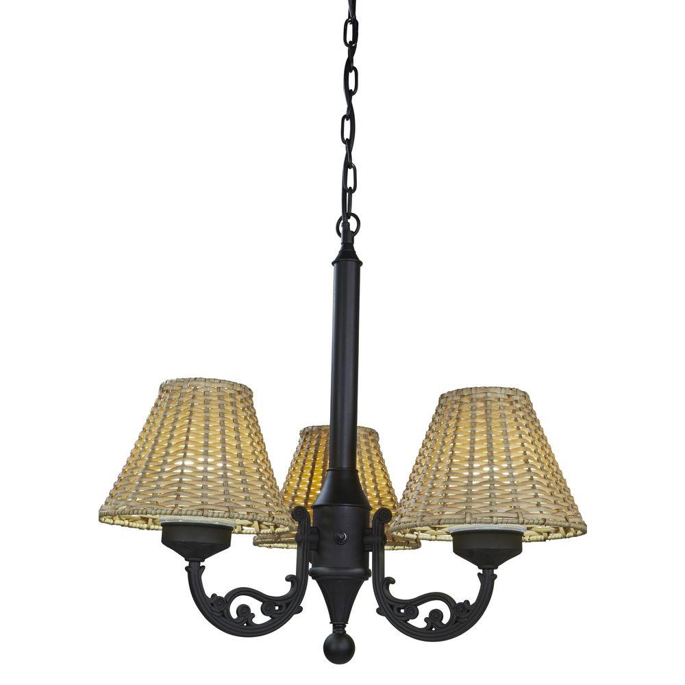 Patio Living Concepts 25 In Black Versailles Outdoor Chandelier With Stone Wicker Shade