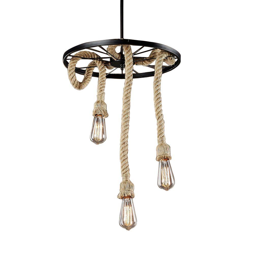 Edison Tamia Collection 3 Light Black Hemp Rope Indoor Chandelier Edison Tamia Collection 3 Light Black Hemp Rope Indoor Chandelier Ld4953 The Home Depot