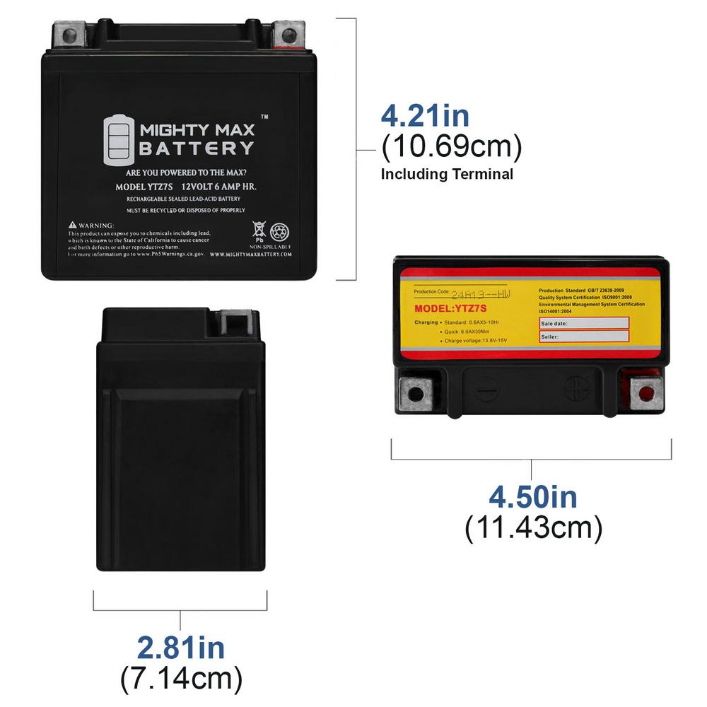 Mighty Max Battery 12 Volt 6 Ah 130 Cca Rechargeable Sealed Lead Acid Sla Powesports Battery Ytz7s The Home Depot