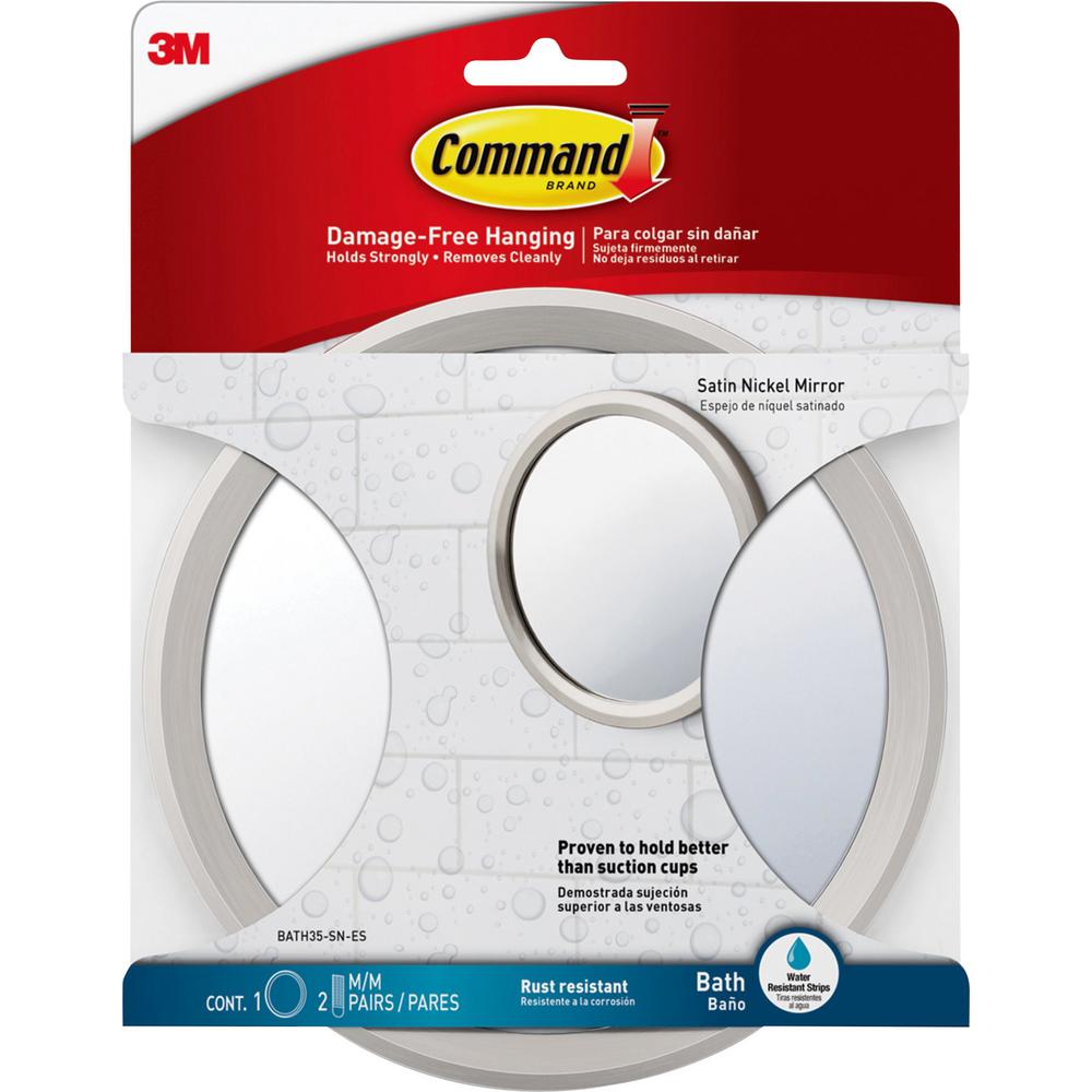 Command 7 in. x 7 in. Bath Makeup Mirror in Satin Nickel (1Makeup Mirror) (2Water Resistant