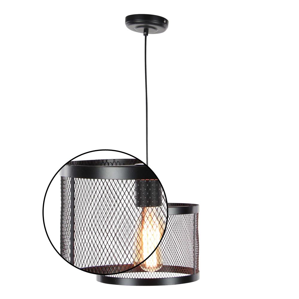 1 Light Pendant With Matte Black Drum Type Iron Wire Mesh Shade