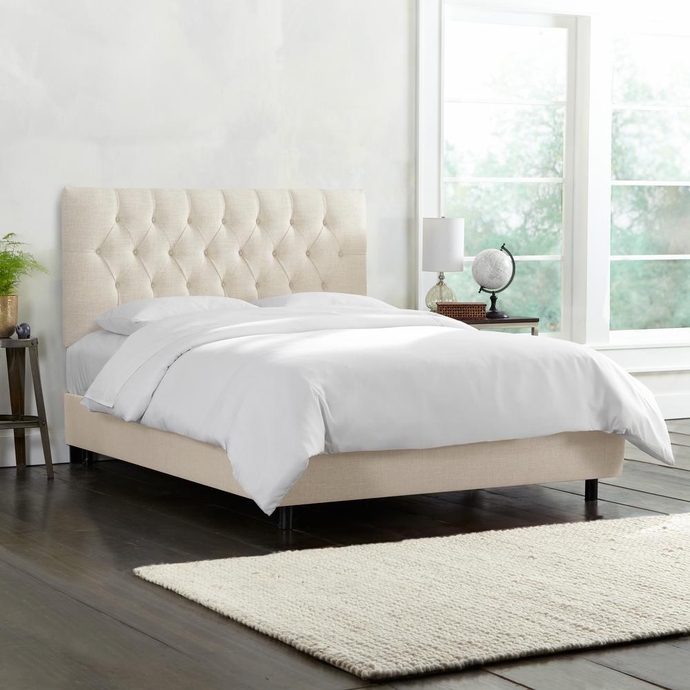 Toni Linen Talc Queen Diamond Tufted Bed 542bedlnntlc The