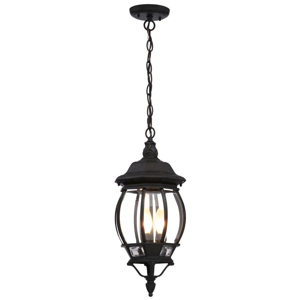 Glomar Concord 3 Light Textured Black Outdoor Hanging Lantern