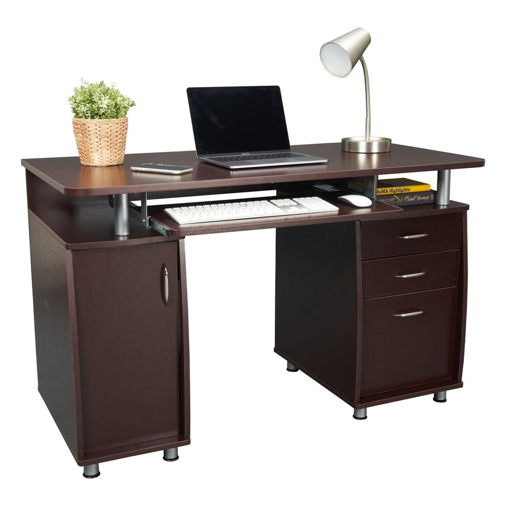 Unbranded 41 75 In White Rectangular 3 Drawer Computer Desk With Walnut Filing Cabinet 400935 The Home Depot