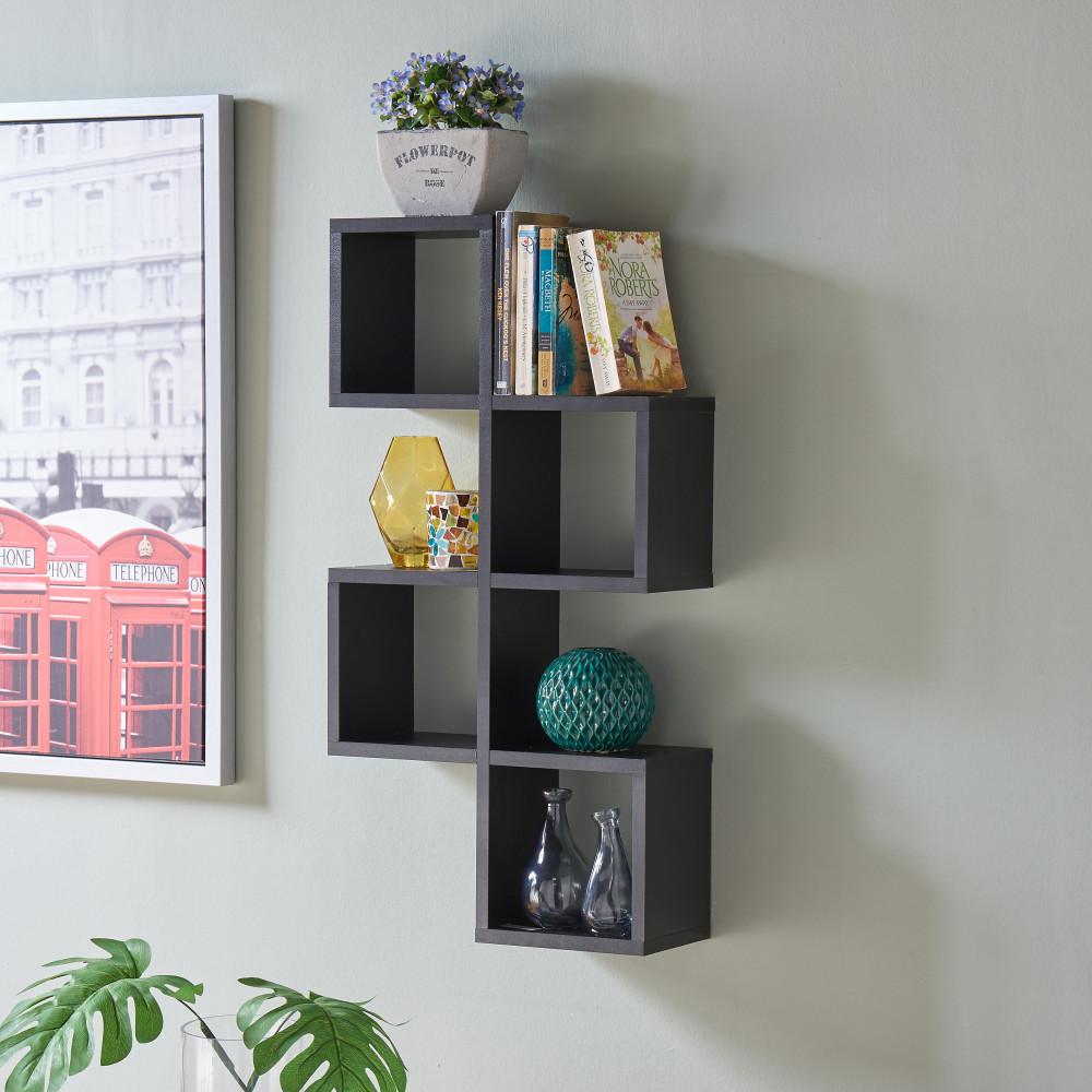 Danya B Black Mdf Cubby Chessboard Floating Wall Shelf Xf160707bk The Home Depot Danya B Black Mdf Cubby Chessboard