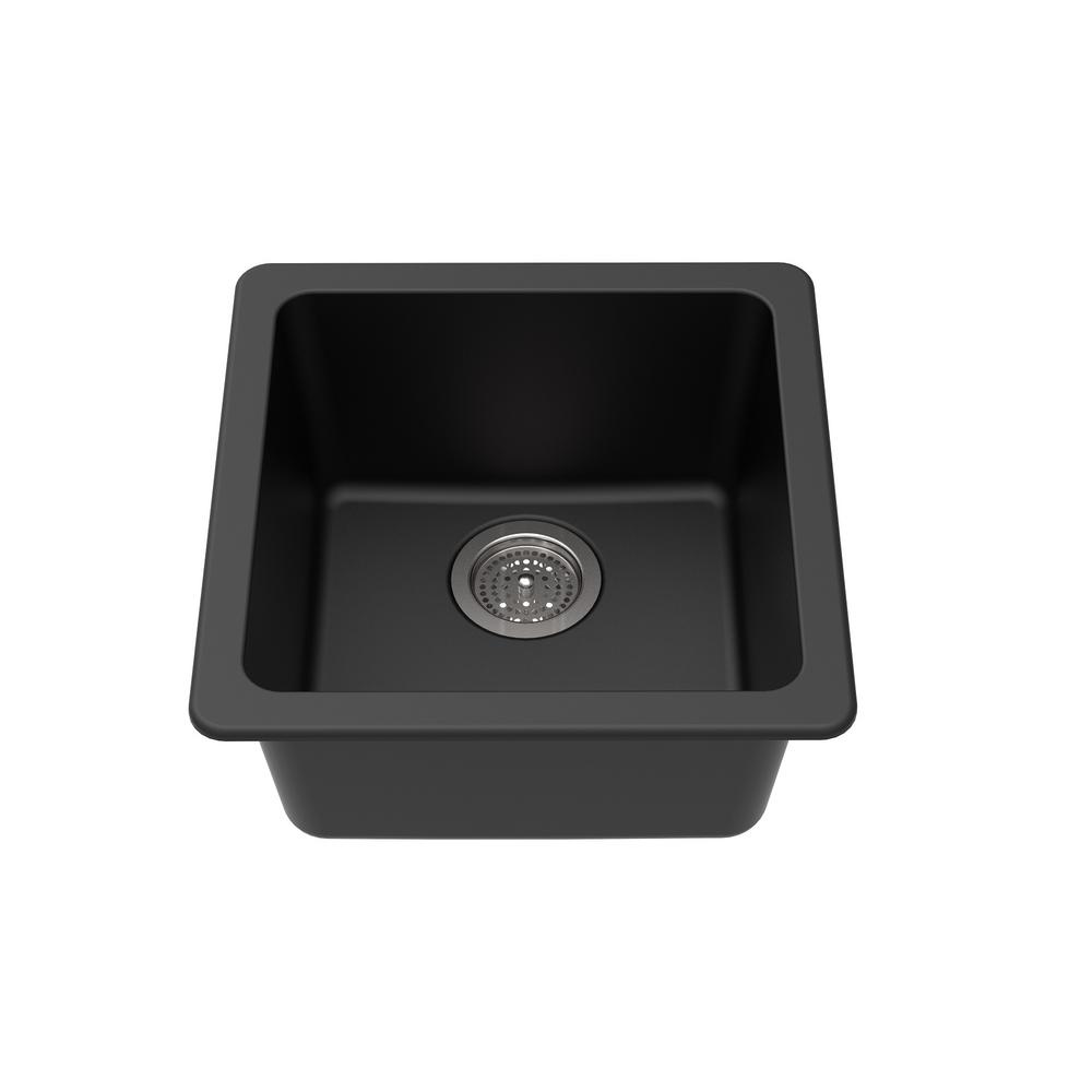 Winpro Dual Mount Granite Composite 16 5 8 In L X 16 5 8 In L X 8 In Single Bowl Kitchen Bar Sink In Black