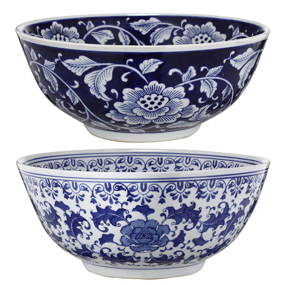 A B Home 16 In X 7 Blue And White Decorative Bowls 2 Pack Blue And White Decorative Bowls 2 Pack Av69889 The Home Depot